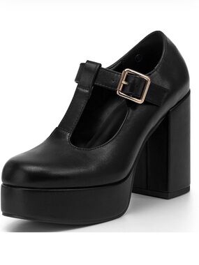 Black T-Strap Platform Pumps